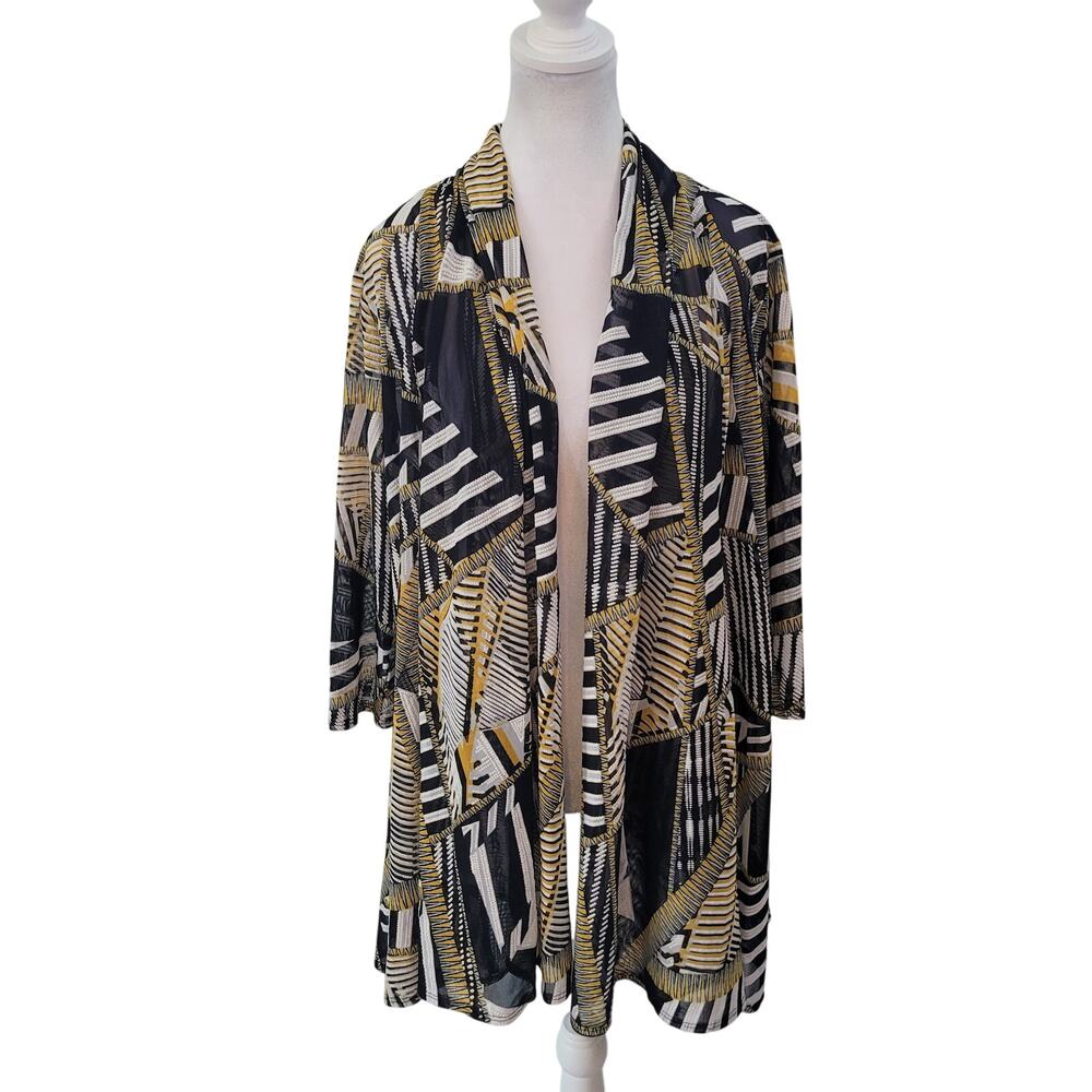 N Touch Size M Mixed Print Open‎ Front Sheer 3/4 Sleeve Cardigan Art to Wear